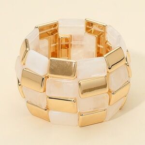 Bold Geometric Resin Metal Beaded Wide Stretch Bracelet